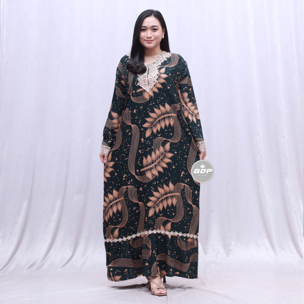 Dianputri - Daster Arab Zeema | Rayon Super Grade A | Resleting Depan Busui | Renda Milo Ori-selerai ijo botol