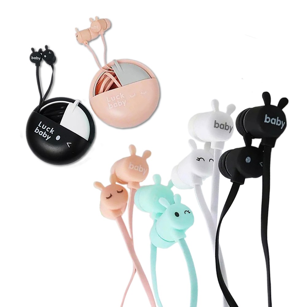 Headset karakter Unik dengan pouch clean and deep bass Luck Baby