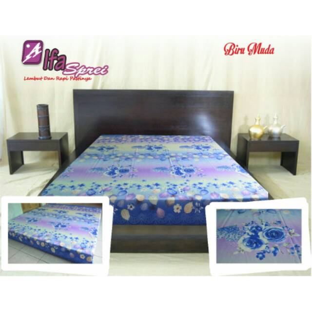 Sprei Resleting Bunga Biru Muda King Quin Single