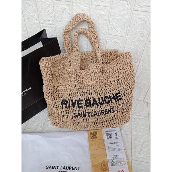 tas fashion ysl tote rafia bag, Tote bag anyam,Tote bag rajut free paperbag