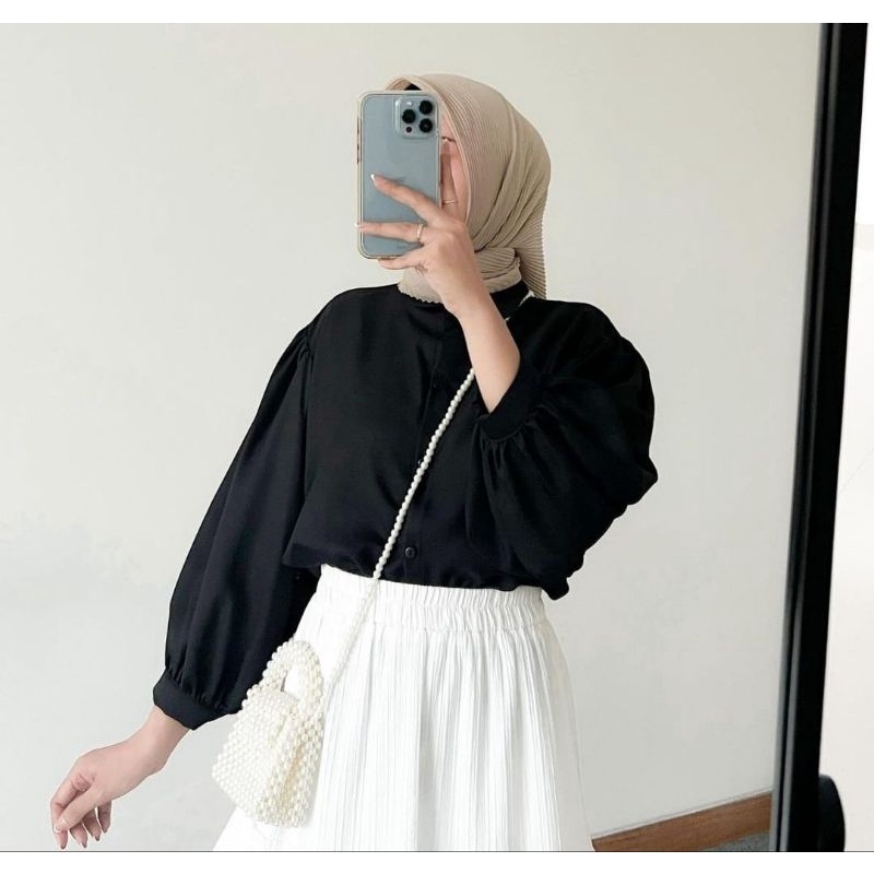 Elze Blouse Kemeja Atasan Wanita Shakila Twill Lengan Balon Full Kancing