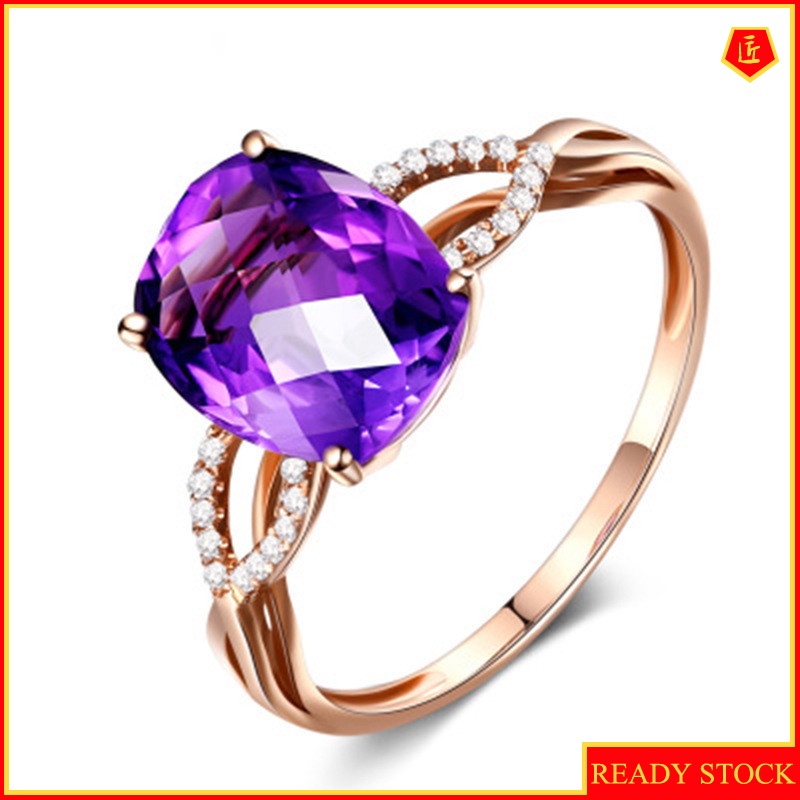 [Ready Stock]New High-End Natural Amethyst Ring Female 18K Rose Gold