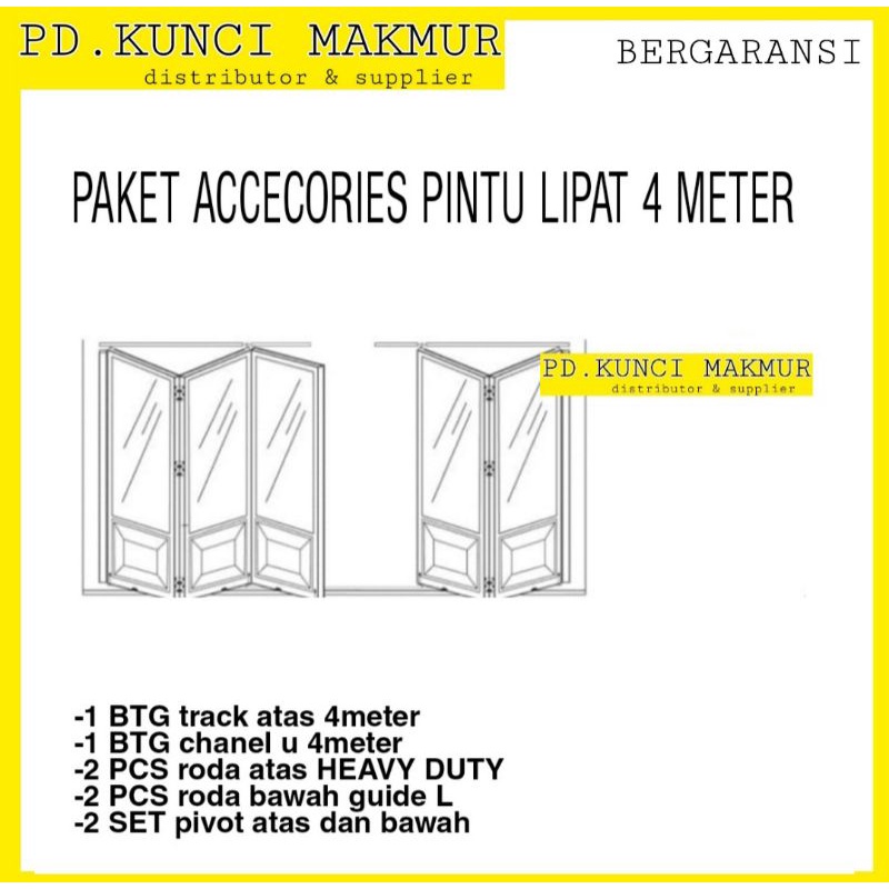 pintu lipat roda heavy duty paket pintu lipat 4meter 1set complete 3 smpai 6 daun 2 arah folding gat