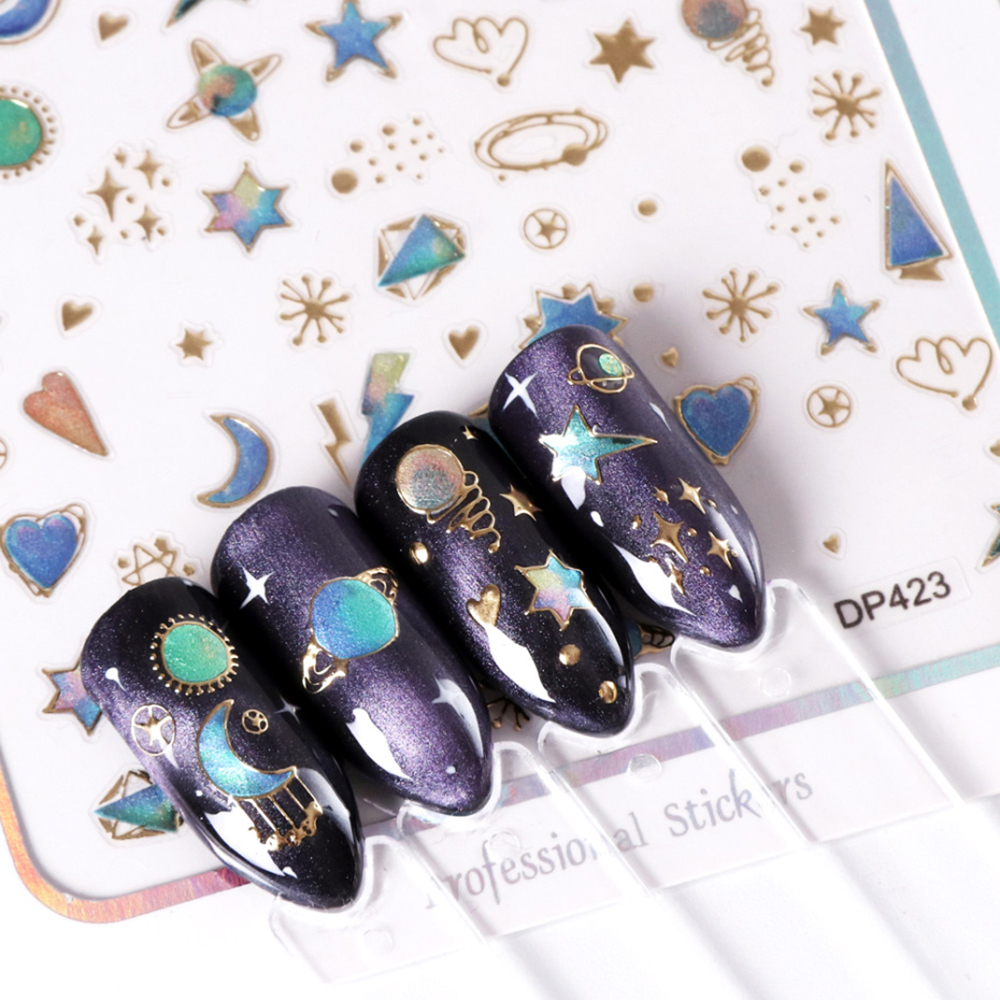1 Pc Stiker Kuku 3d Motif Galaksi Geometri Untuk Dekorasi Nail Art