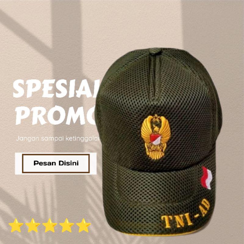 promo spesial!!Topi Jaring logo TNI AD/Topi jala hijau army/Kualitas terjamin