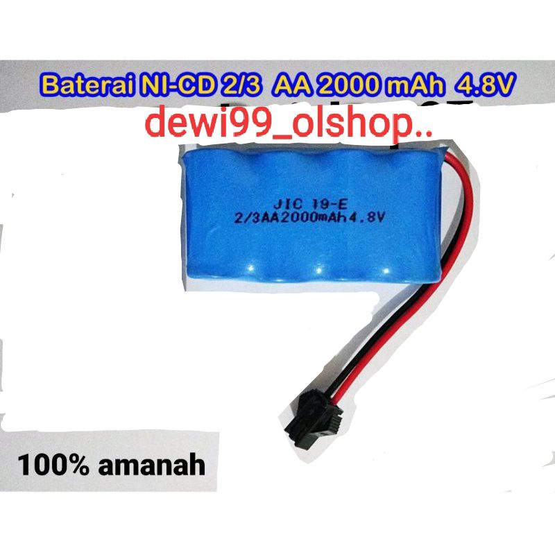 Baterai Cas Rakit 2/3 AA ni.cd 2000mah buat mainan mobil remot konterol 4.8V