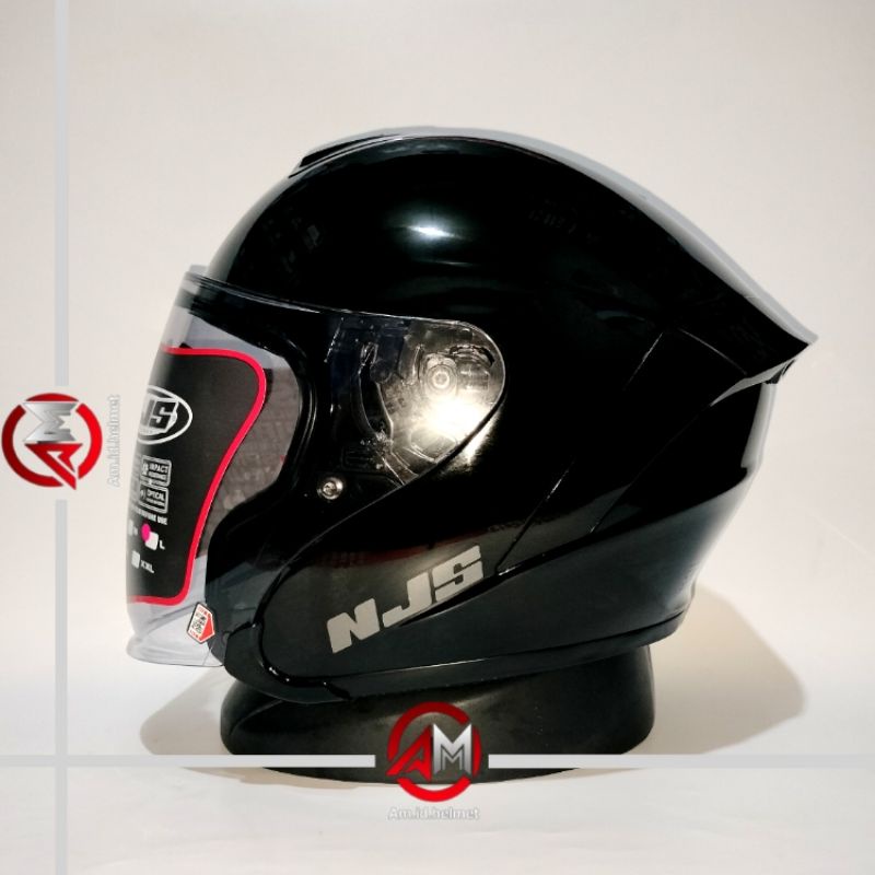 HELM NJS KAIROZ SOLID WHITE HALF FACE-BLACK GLOSSY