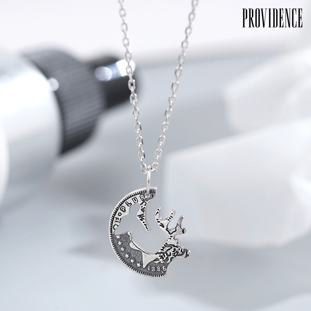 Providence 2Pcs Deer Puzzle Disc Pendant Alloy Clavicle Chain Necklace Couple Lover