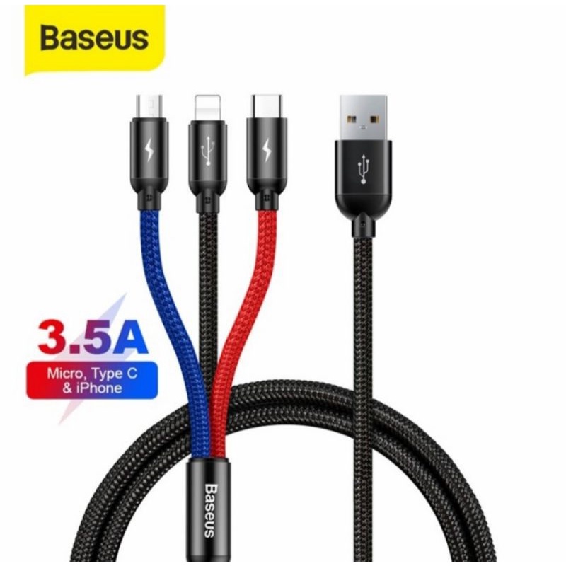 Baseus 3 in 1 USB Cable 3.5A Micro USB Lightning Type C 1.2M