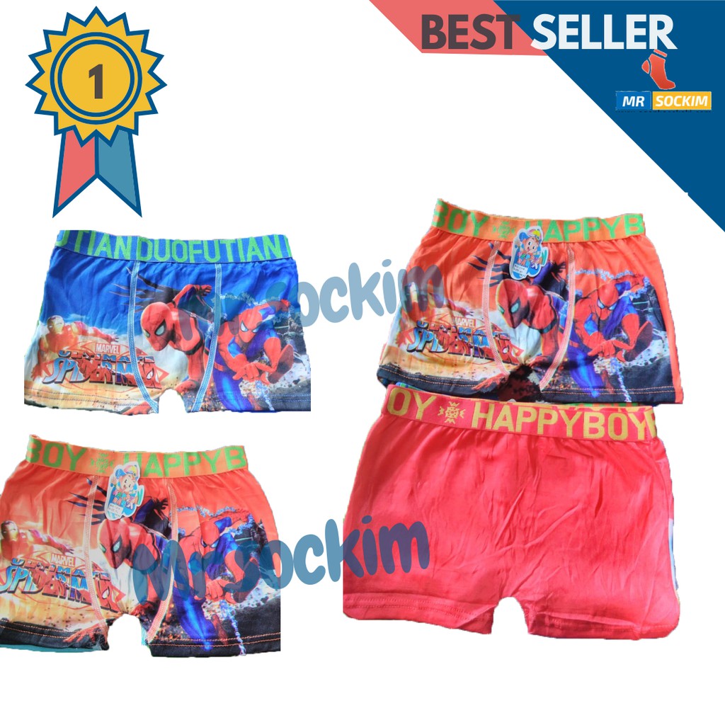 celana boxer anak laki laki katun stretch 2 tahun 8 tahun Motif Karakter happy boy (6 Pcs)