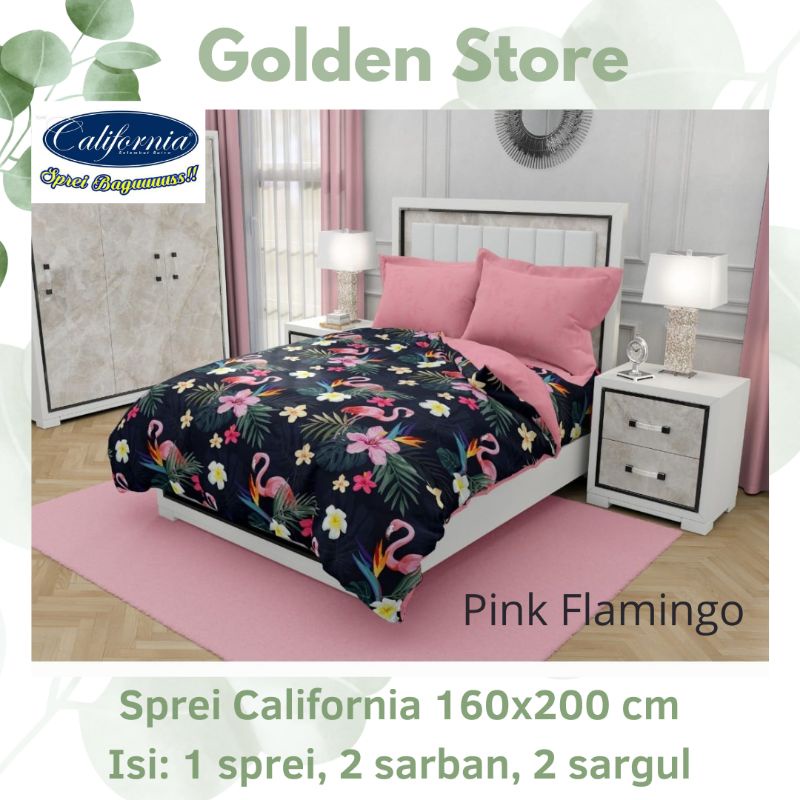 Sprei California 160x200 Motif Pink Flamingo