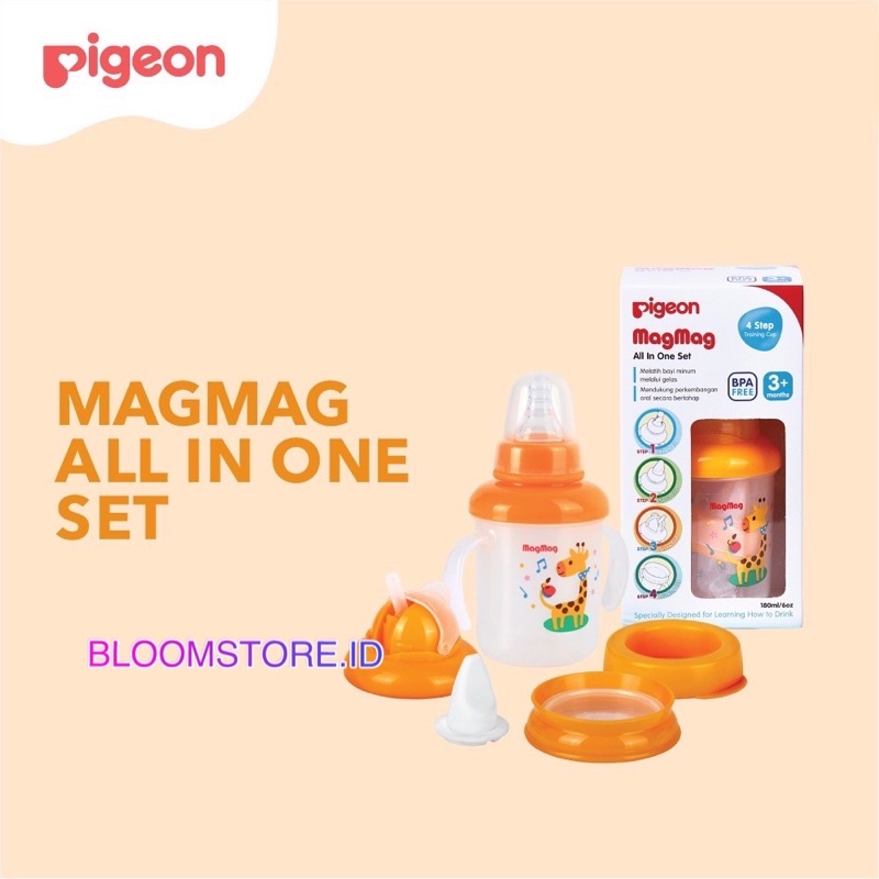 PIGEON Magmag Mag-Mag All In One Set Gelas Botol Minum Anak Bayi Feeding Training Straw Cup System 1 Set Step 1 2 3 4 Spout