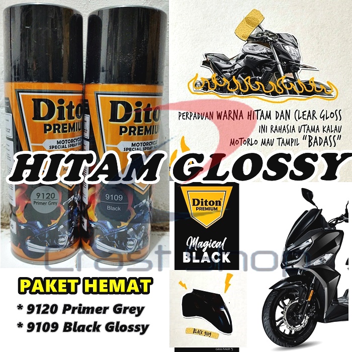 Paket Hemat Cat Pilox Diton Premium 9109 Hitam Glossy warna Hitam Kilap Solid Standar 400cc pylox Te