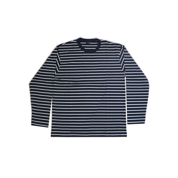 Kaos Stripe Pria / Wanita Polos Navy belang Putih Lengan Panjang