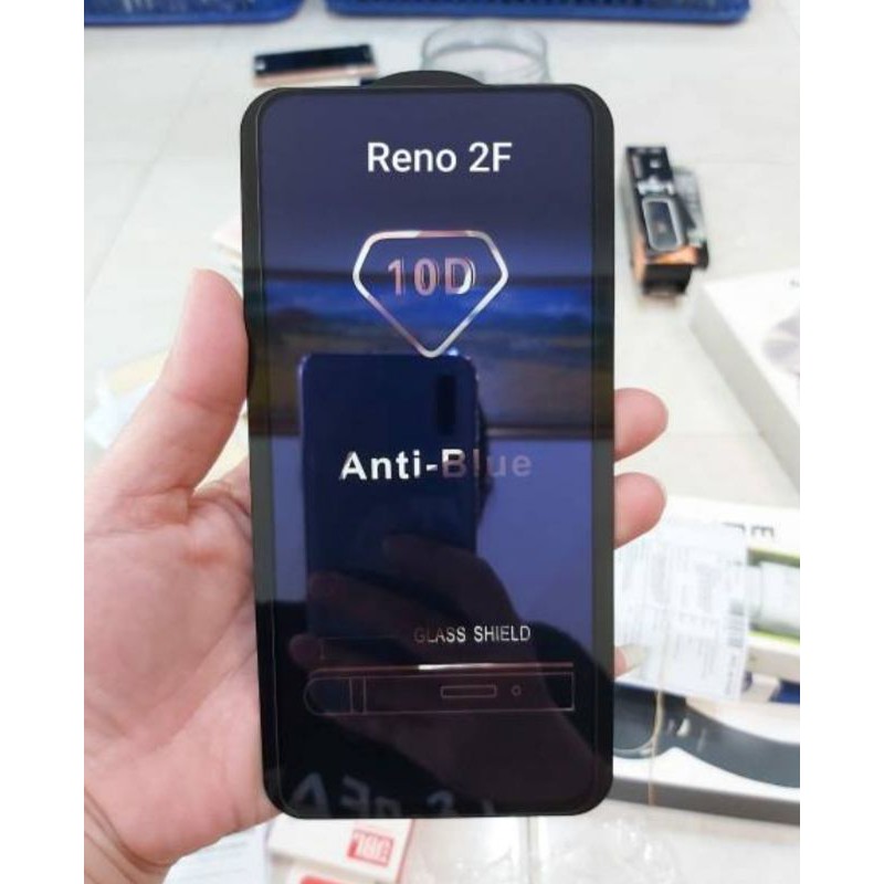 TEMPERED GLASS FULL BLUE 10D RENO RENO 2 RENO 2F RENO 3 RENO 4 RENO 4F RENO 5 TG ANTI RADIASI