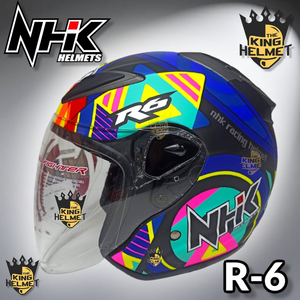 HELM NHK R6 MOTIF PIGMENT BLACK DOFF SINGLE VISOR HALF FACE SNI