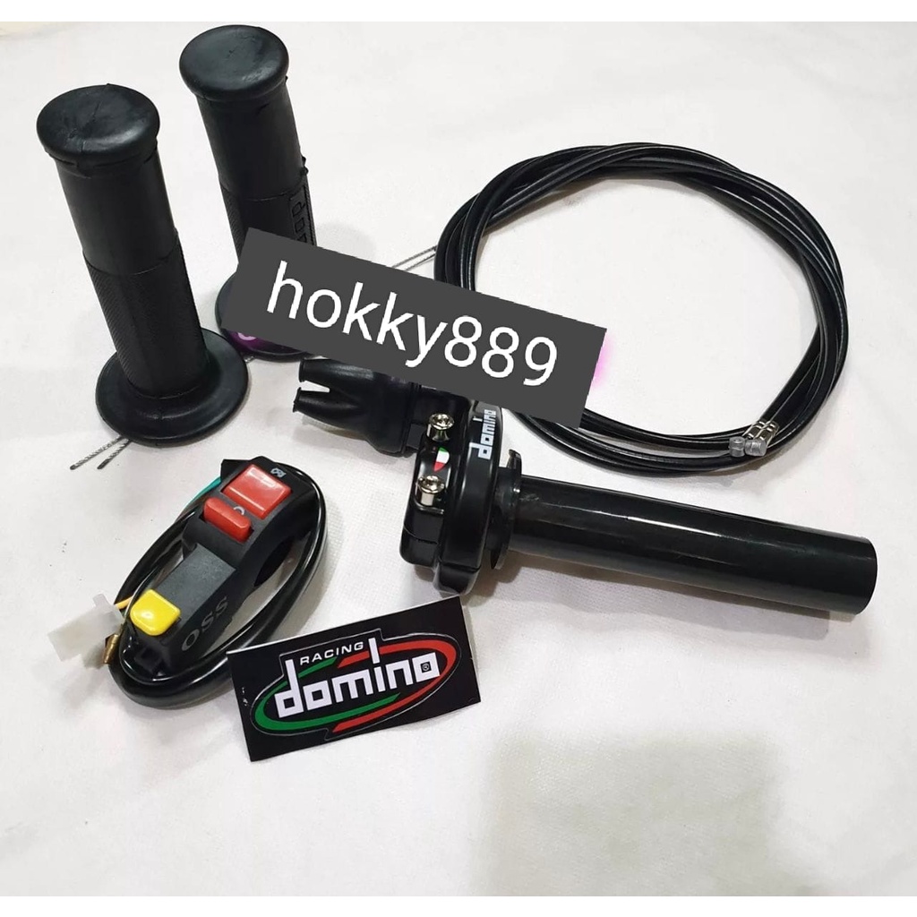 paket gas spontan domino 2 kabel plus grip domino black dan saklar starter engine