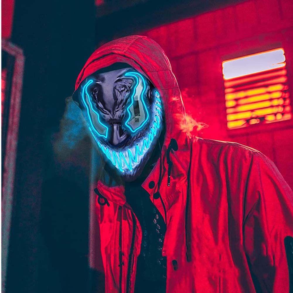 Lanfy Glowing Venom Mask Lampu LED Multicolour Lucu Luminous Mask Neon LED Mask LED Topeng Props Topeng Halloween Topeng Pesta Full Face Props