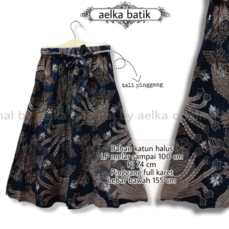 Rok batik pendek payung 7 8 pinggang karet tali modern jumbo wanita dewasa mayung terbaru premium murah kekinian selutut warna hitam Motif bunga-4
