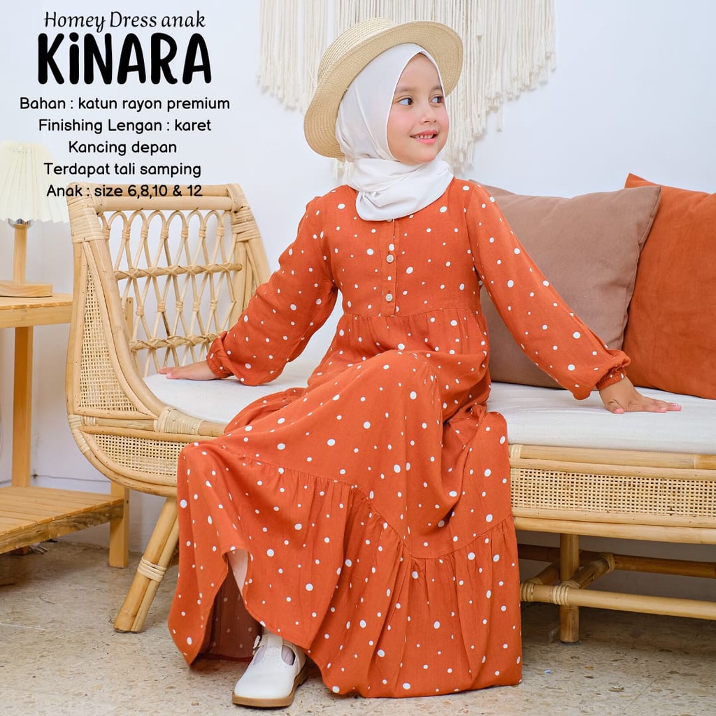 Gamis Anak Perempuan Umur 4 sd 12 tahun_Gamis Anak Bahan Rayon_Homey Dress Kinara Kids_Pakaian Muslim Anak Perempuan