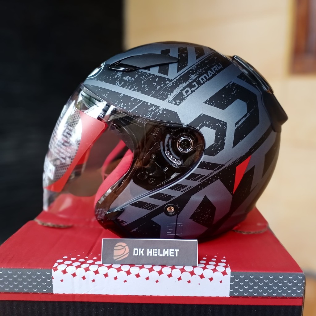 Helm Half Face KYT DJ Maru Motif Seri 16 Matt All Grey Black Doft Doff