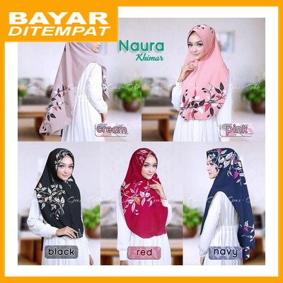 Diskon Hijab khimar model oval motif daun dan ranting RSH163