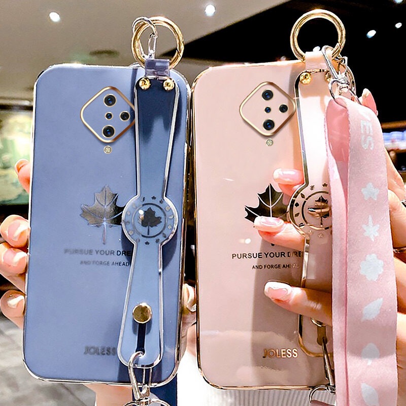 Case Motif Daun Maple Dengan lanyard Untuk Vivo S1 Pro