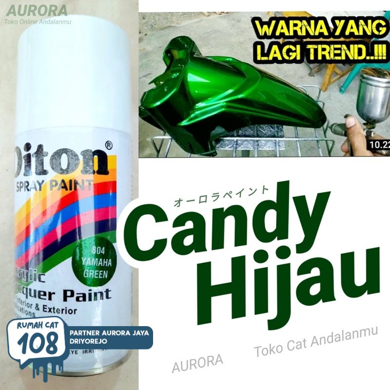 

Rumah Cat - Pilox Diton Yamaha Green 804 Hijau Candy Candytone Transparan Cat Pilok Motor 300ml Tahan Bensin Rumah Cat Motor dan Mobil