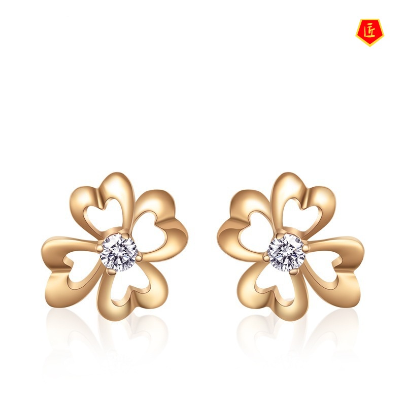 [Ready Stock]Fashion 18K Rose Gold Diamond Flower Stud Earrings