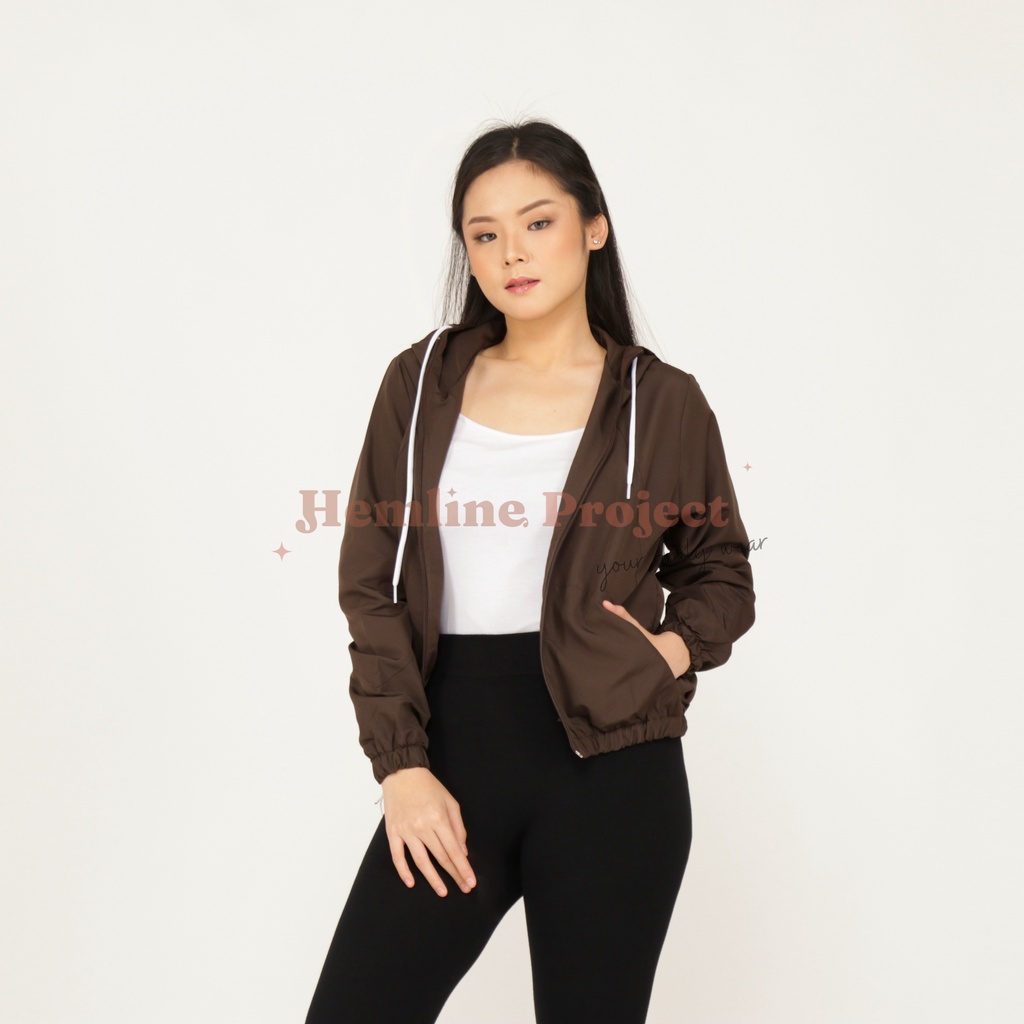 Aima Jaket Brown - Jaket Parasut Hoodie Wanita