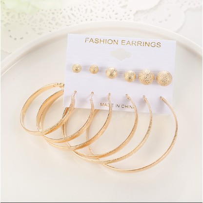 Pengiriman Lokal 12 pcs / Set Anting Hoop Earring 10 Gaya Geometrical Cotton Tassel Anting