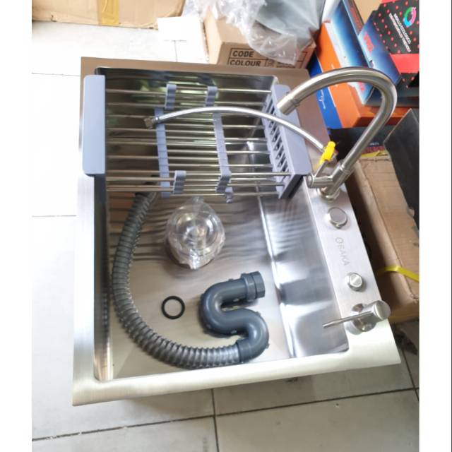 KITCHEN SINK / Bak cuci piring stainless sus304 tebal 3mm 60cm PAKET KOMPLIT