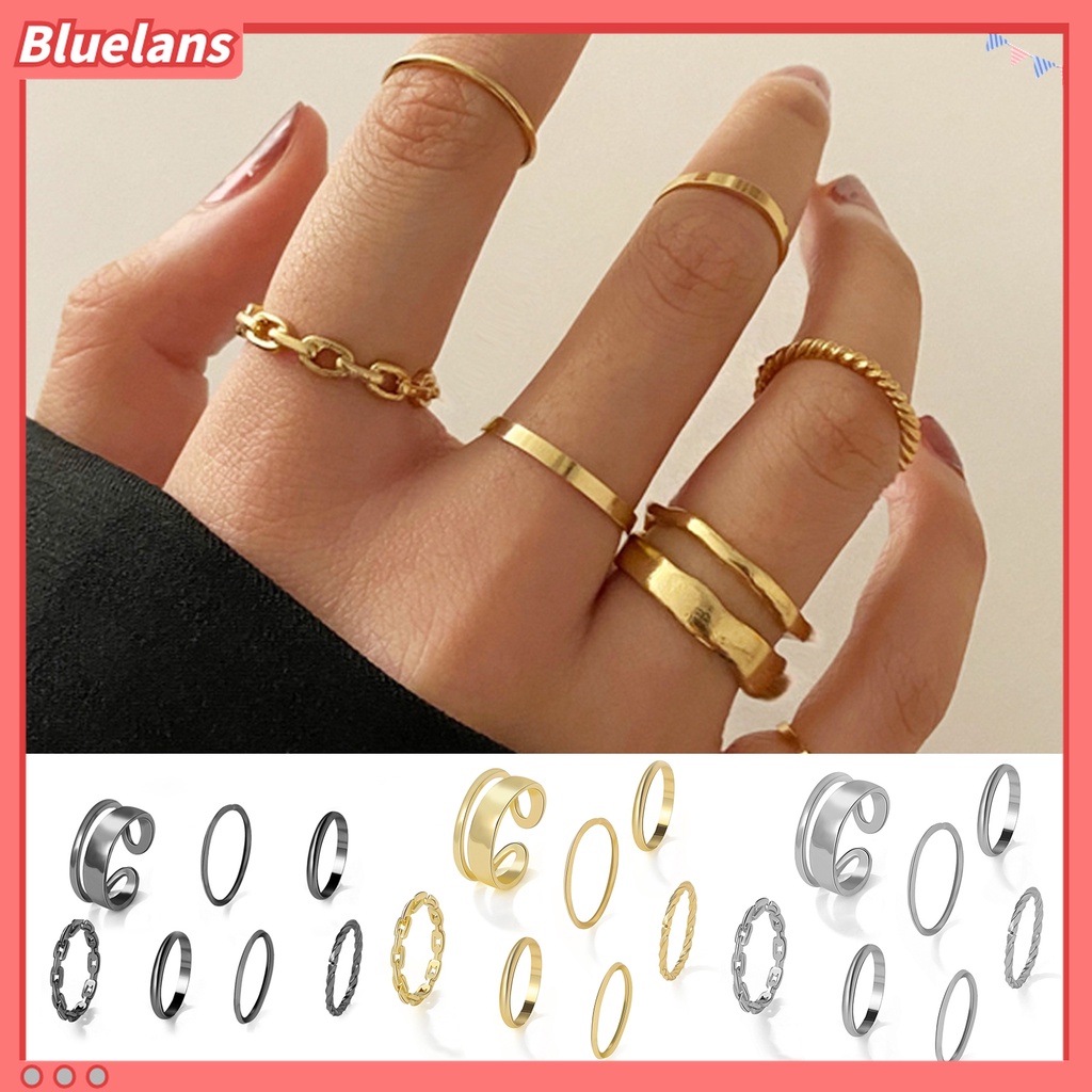 Bluelans 7pcs / Set Cincin Knuckle Rantai Halus Untuk Hadiah Wanita