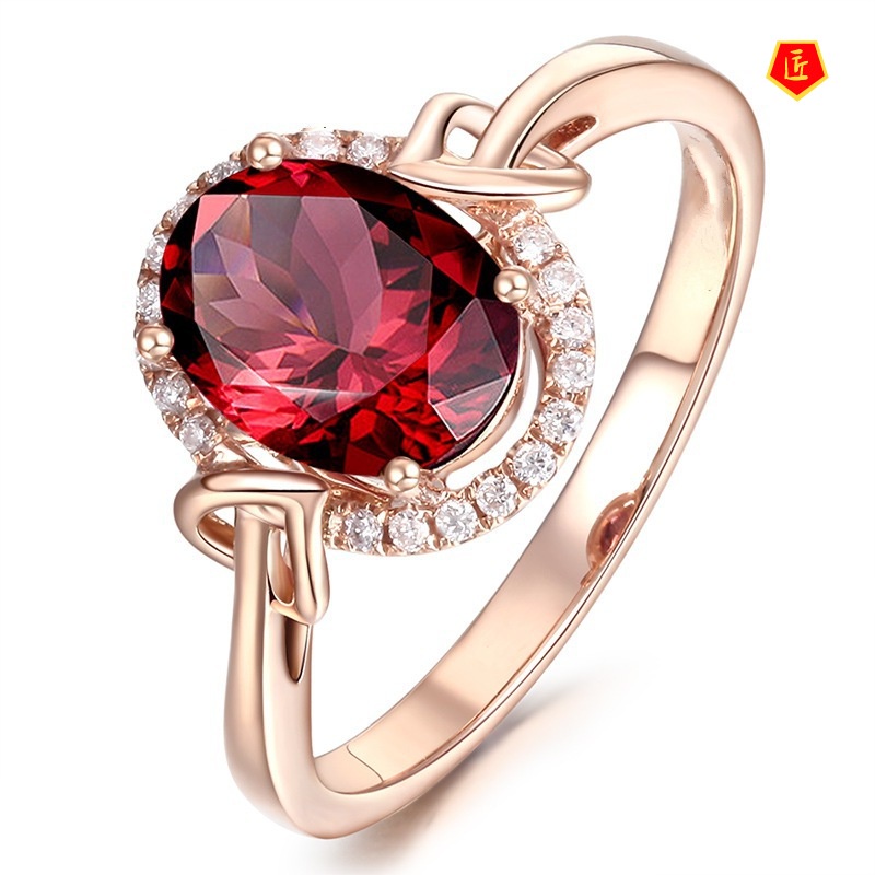 [Ready Stock][Ready Stock]18K Rose Gold Ruby Ring Simple and Elegant