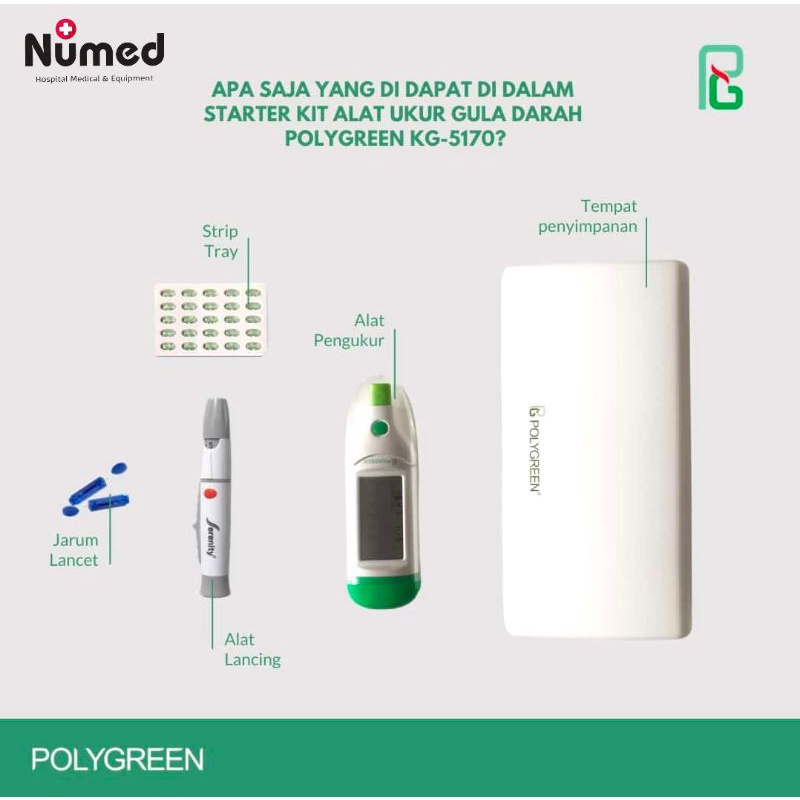 Cek Gula Darah Mandiri Glucometer Original Polygreen KG-5170 / Blood Glucose Meter