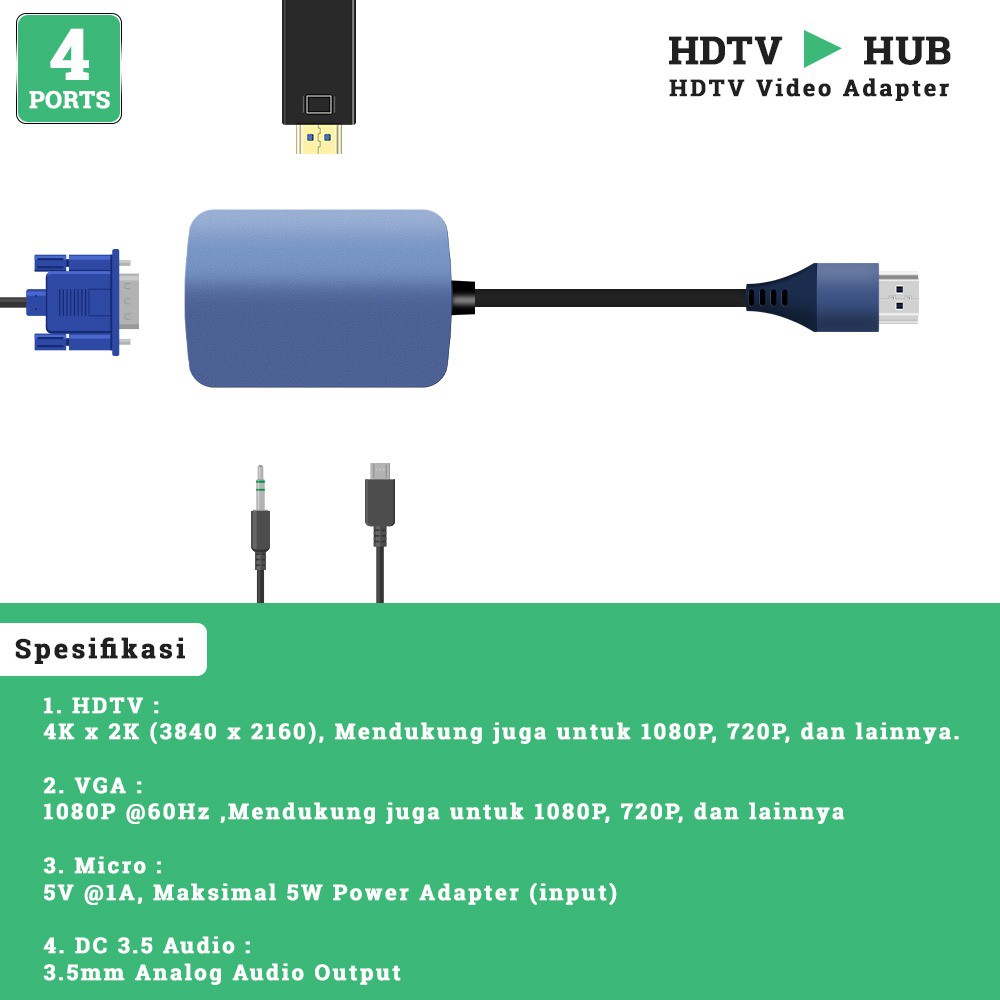 Konverter Hdmi to vga audio micro hdmi female adapter 4in1 - Hdtv to hub 4 port video multi display