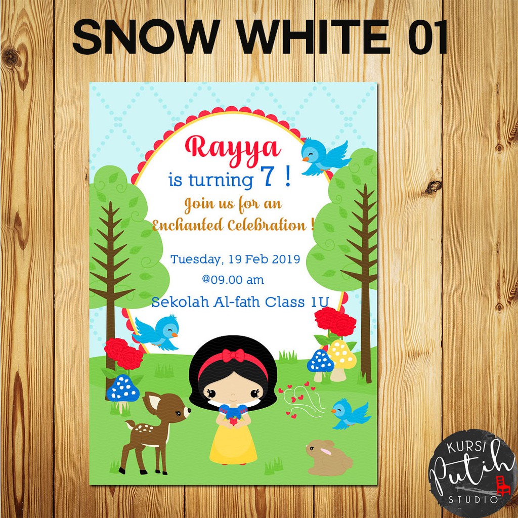 Undangan Ulang Tahun Birthday Invitation Customized Tema Putri Salju Snow White Shopee Indonesia