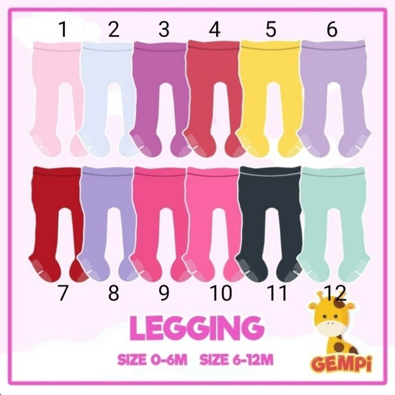 GEMPI Legging Bayi Anti Slip Kaki Tertutup Polos Warna Girl / Cewek