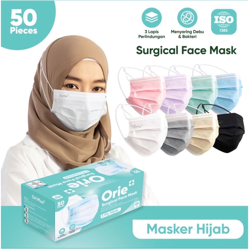 MASKER HIJAB 3PLY ORIE+ EMBOS SURGICAL FACEMASK