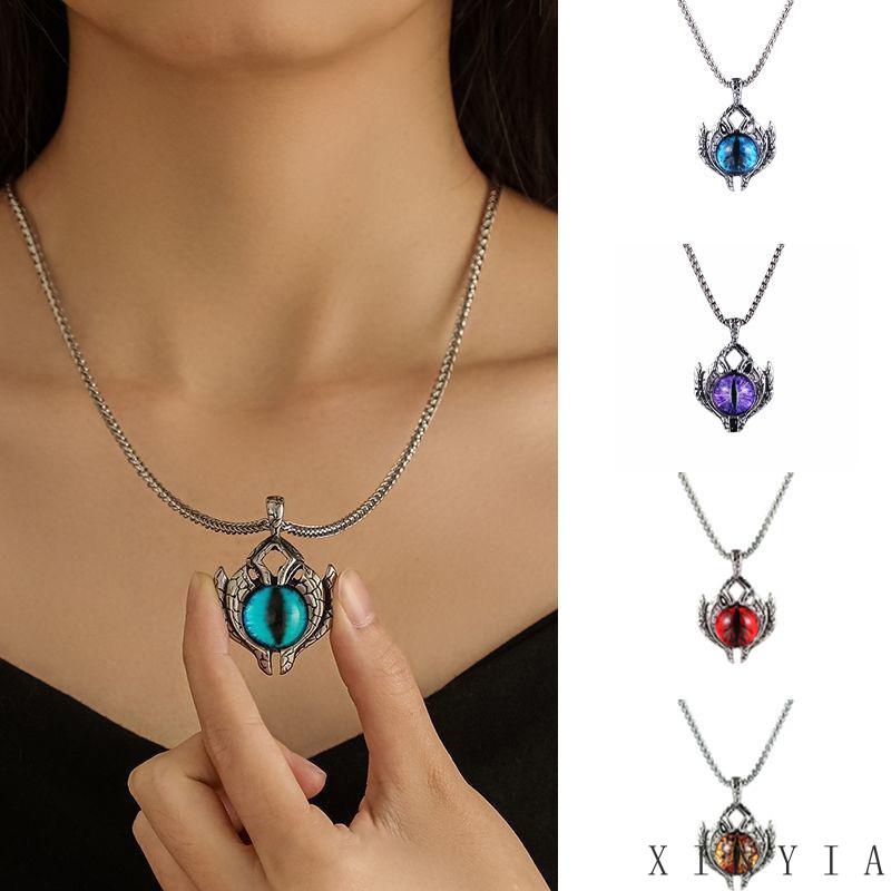 【Bayar di tempat】Setan Mata Liontin Kalung Unik Vintage Boho Perhiasan Baja Titanium Halloween Kalung Sederhana Pria Leher Rantai Stainless Steel Alloy Gaya Vintage Punk Turki