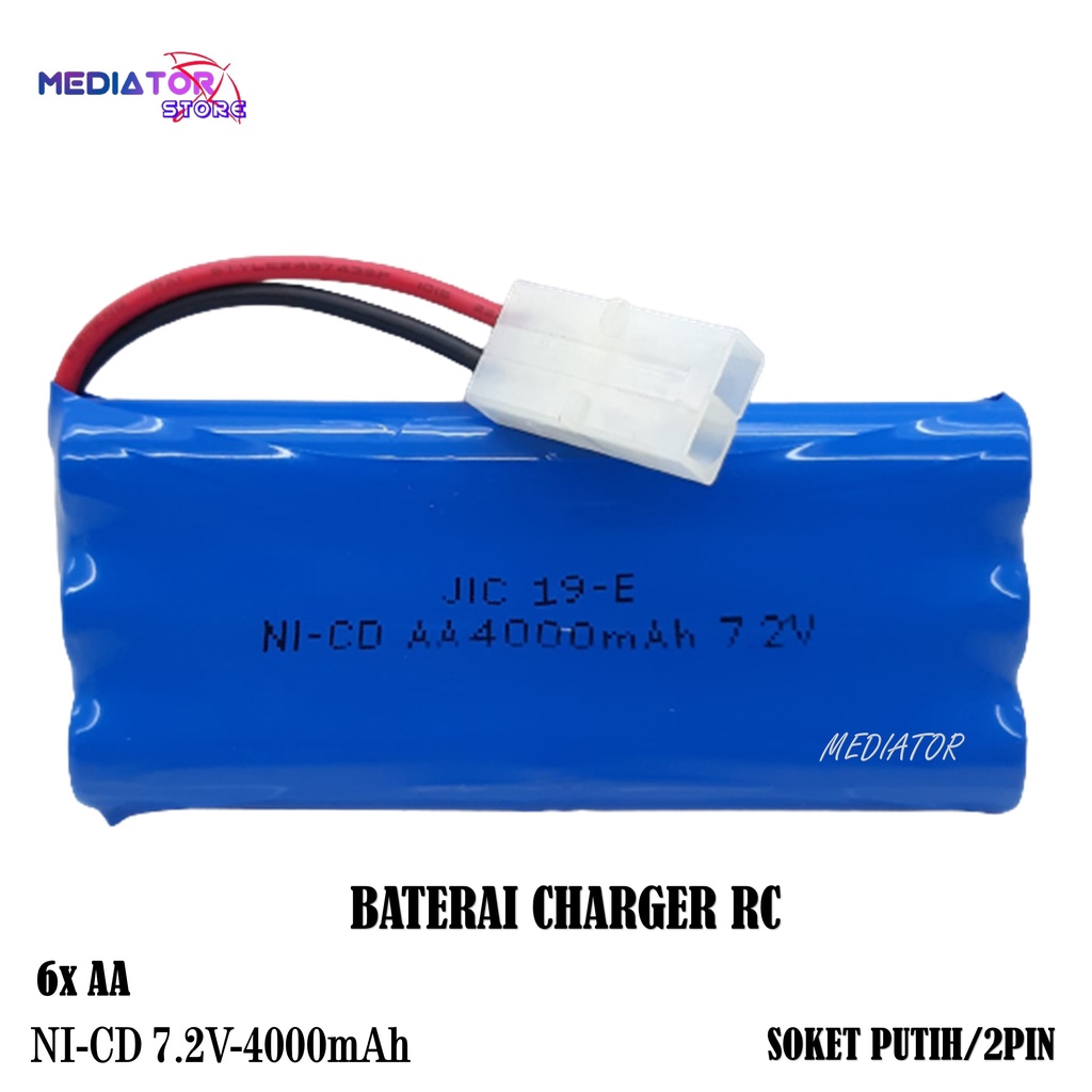 Baterai RC Mainan Mobil Remot 6x AA NI-CD 7.2volt - 2000mAh Socket Putih Model Tumpuk