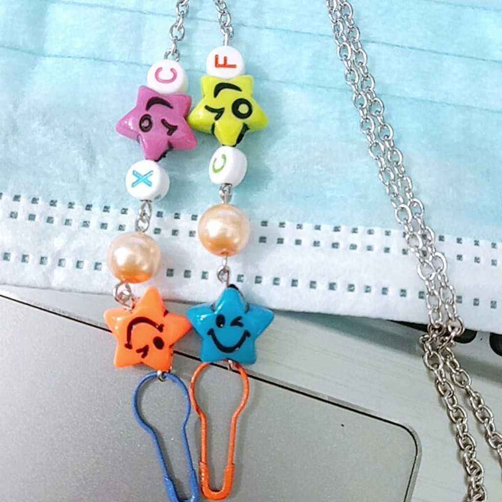 Strap Masker EMOJI BINTANG (2in1 bisa jadi konektor) Strap Mask Tali Rantai Kalung masker Mutiara