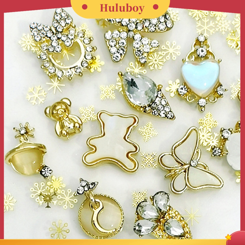 Huluboy Huluboy♡ 10 Pcs Perhiasan Nail Art Bentuk Butterfly Bee Flower Bear 3D Aksen Berlian Imitasi Untuk Dekorasi Manicure