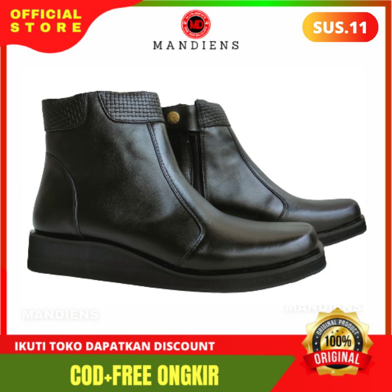 MANDIENS Sepatu PDH Wanita Kulit Asli PDL SUS 011 Sole Ringan Anti Slip Original Berkualitas Terbaik Branded Keren Model Boot Tinggi PDH  Bhayangkari Kowad PDL Secwan Satpam Wanita Sepatu Hijab