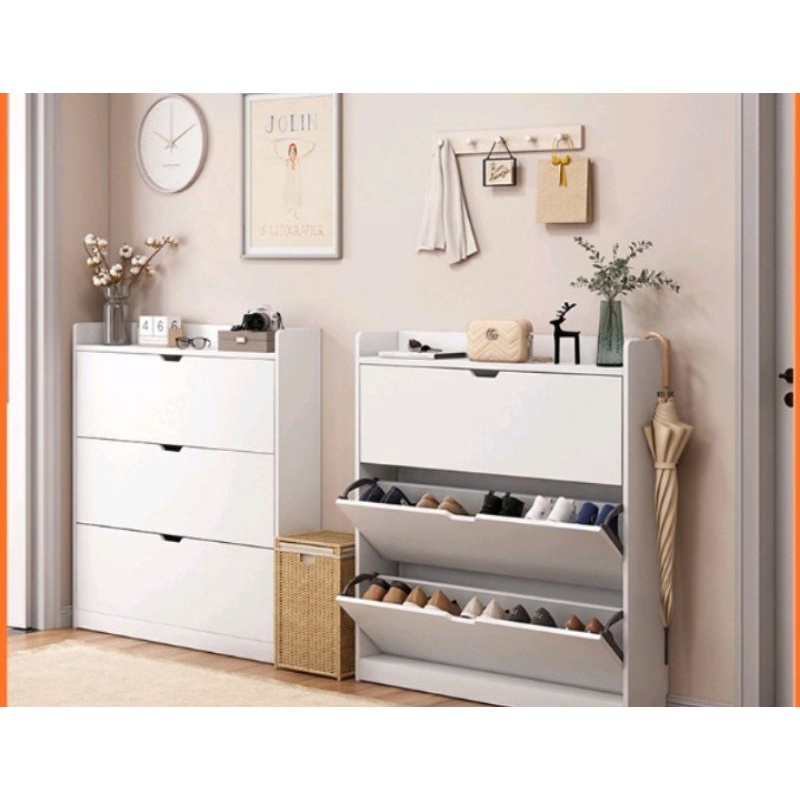 lemari rak sepatu kayu dengan rak serbaguna rak lemari sepatu minimalis kayu