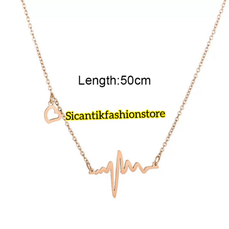 Kalung Wanita Titanium Liontin Detak Jantung Gold Anti Karat selamanya Kalung Titanium Wanita Terbaru Terlaris Mewah Kekinian Fashion Wanita Liontin Detak Jantung Gold