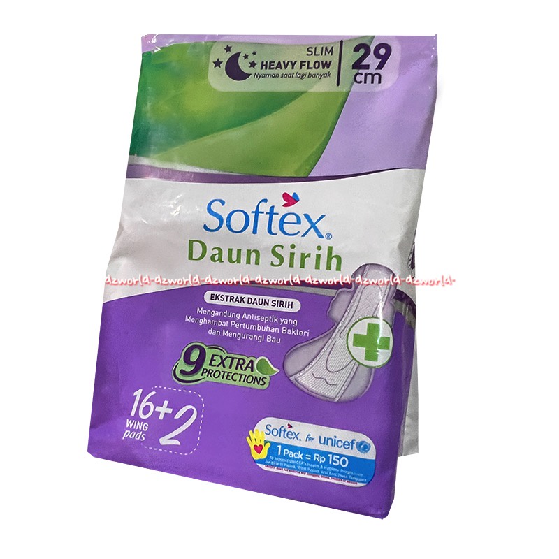 Softex Daun Sirih 16pcs Extra Protect Wing Pembalut Sayap 29cm Softek Pembalut Wanita Ekstrak Daun Sirih Kemasan Ungu Sanitary Napkins