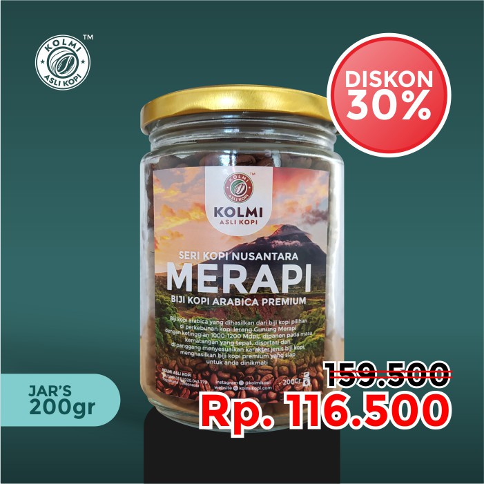 

KOPI ARABICA MERAPI ROASTBEAN (BIJI SANGRAI) PREMIUM EKCLUSIF JAR 200g