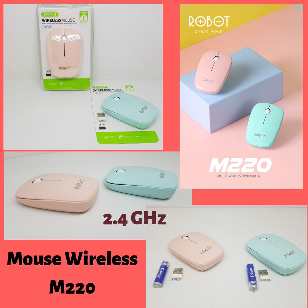 ROBOT M220 2.4G Wireless Optical Mouse Green Pink Cherry Scroll Wheel Mouse ROBOT Bluetooth M220