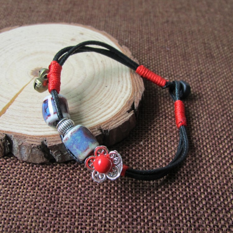 Gelang Etnik GK-22 Batu Keramik Blue Silnder Flower